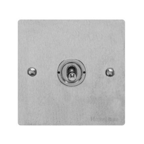 1 Gang 2 Way 20A Single Dolly Switch in Satin Chrome Flat Plate and Toggle, Elite Flat Plate