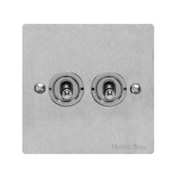 2 Gang 2 Way 20A Twin Dolly Switch in Satin Chrome Flat Plate and Toggle, Elite Flat Plate