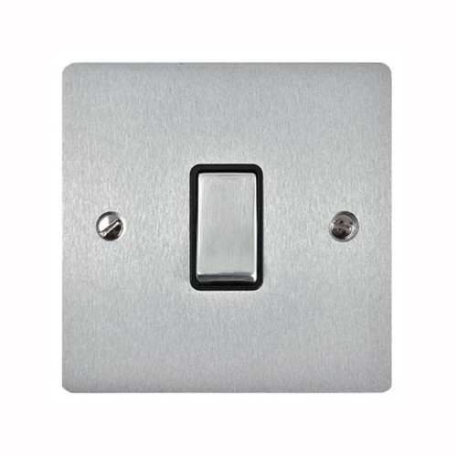 1 Gang 2 Way 10A Rocker Switch in Satin Chrome Plate and Switch with Black Plastic Trim, Elite Flat Plate