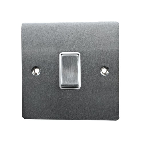 1 Gang 2 Way 10A Rocker Switch in Satin Chrome Plate and Switch with White Plastic Trim, Elite Flat Plate