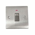 1 Gang 20A Double Pole Switch with Neon in Satin Chrome Plate and Switch with White Trim, Elite Flat Plate