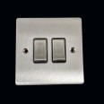 2 Gang 2 Way 10A Rocker Switch in Satin Chrome Plate and Switch with Black Plastic Trim, Elite Flat Plate