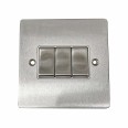 3 Gang 2 Way 10A Rocker Switch in Satin Chrome Plate and Switch with White Plastic Trim, Elite Flat Plate