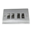 4 Gang 2 Way 10A Rocker Switch in Satin Chrome Plate and Switch with White Plastic Trim, Elite Flat Plate