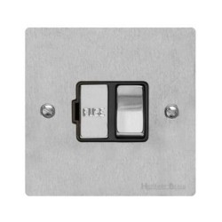 1 Gang 13A Switched Fused Spur in Satin Chrome Plate and Switch with Black Plastic Trim, Elite Flat Plate