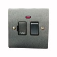 13A Switched Fused Spur with Neon in Satin Chrome Plate and Switch with Black Plastic Trim, Elite Flat Plate