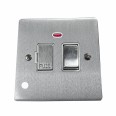 13A Switched Fused Spur with Neon and Cord in Satin Chrome Plate and Switch with White Plastic Insert, Elite Flat Plate