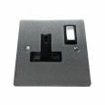 1 Gang 13A Switched Single Socket in Satin Chrome Plate and Switch with Black Plastic Trim, Elite Flat Plate