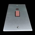45A Red Rocker Cooker Switch with Neon Indicator (twin plate) in Satin Chrome Flat Plate with Black Trim