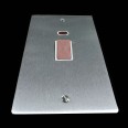 45A Red Rocker Cooker Switch with Neon Indicator (twin plate) in Satin Chrome Flat Plate with White Trim, Elite Flat Plate