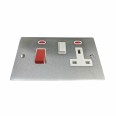 45A Cooker Unit with 13A Switched Socket and Neon Indicators in Satin Chrome Flat Plate with White Trim, Elite Flat Plate