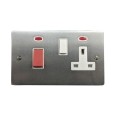 45A Cooker Unit with 13A Switched Socket and Neon Indicators in Satin Chrome Flat Plate with White Trim, Elite Flat Plate