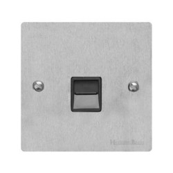 1 Gang Secondary Telephone Socket in Satin Chrome Flat Plate with Black Trim, Elite Flat Plate