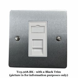 1 Gang RJ45 Data Socket Outlet in Satin Chrome Flat Plate with Black Trim, Elite Flat Plate