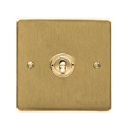 1 Gang 2 Way 20A Single Dolly Switch in Satin Brass Flat Plate and Toggle, Elite Flat Plate