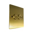 2 Gang 2 Way 20A Twin Dolly Switch in Satin Brass Flat Plate and Toggle, Elite Flat Plate