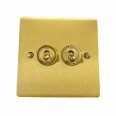 2 Gang 2 Way 20A Twin Dolly Switch in Satin Brass Flat Plate and Toggle, Elite Flat Plate