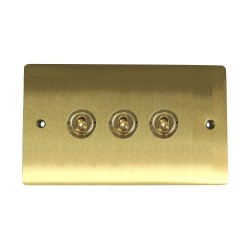 3 Gang 2 Way 20A Triple Dolly Switch in Satin Brass Flat Plate and Toggle, Elite Flat Plate