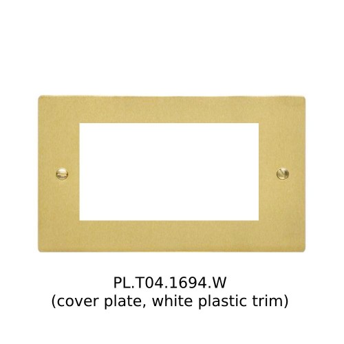 4 Gang Euro Module Satin Brass Elite Flat Plate with White Insert (Cover Plate Only), Heritage Brass PL.T04.1694.W