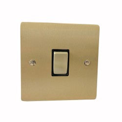 1 Gang Intermediate 10A Rocker Switch in Satin Brass Plate and Switch with Black Plastic Trim, Elite Flat Plate