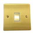 1 Gang Intermediate 10A Rocker Switch in Satin Brass Plate and Switch with White Plastic Trim, Elite Flat Plate