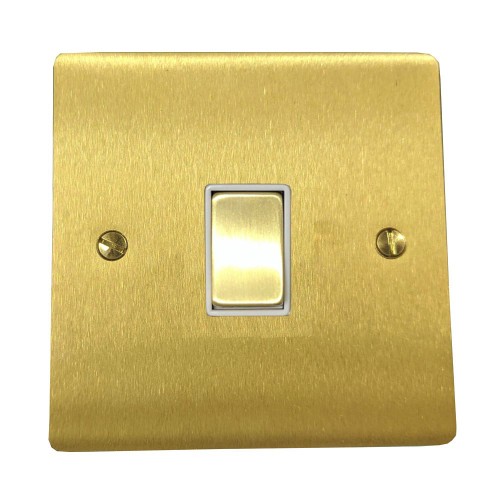 1 Gang 20A Double Pole Rocker Switch in Satin Brass Plate and Switch with White Trim, Elite Flat Plate