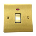 1 Gang 20A Double Pole Switch with Neon in Satin Brass Plate and Switch with Black Trim, Elite Flat Plate