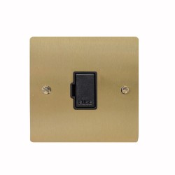 1 Gang 13A Unswitched Fused Spur in Satin Brass Plate with Black Plastic Trim, Elite Flat Plate