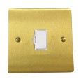 1 Gang 13A Unswitched Fused Spur in Satin Brass Plate with White Plastic Trim, Elite Flat Plate