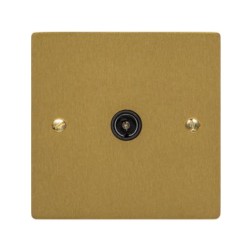 1 Gang TV/Coaxial Non-Isolated Socket in Satin Brass Plate with Black Trim, Elite Flat Plate