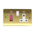 45A Cooker Unit with 13A Switched Socket and Neon Indicators in Satin Brass with White Trim, Elite Flat Plate