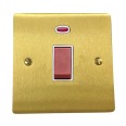 45A Red Rocker Cooker Switch (Single Plate) with Neon in Satin Brass Flat Plate with White Trim, Elite Flat Plate