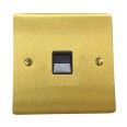 1 Gang Secondary Telephone Socket in Satin Brass Flat Plate with Black Trim, Elite Flat Plate
