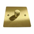 1 Gang 2 Way Trailing Edge LED Dimmer 10-120W Satin Brass Plate and Knob, Elite Flat Plate