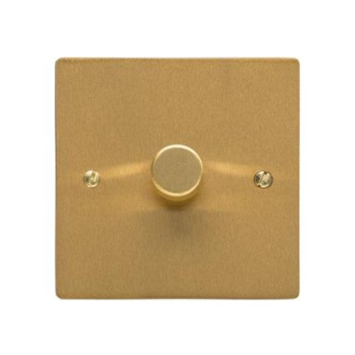 1 Gang 2 Way Trailing Edge LED Dimmer 10-120W Satin Brass Plate and Knob, Elite Flat Plate