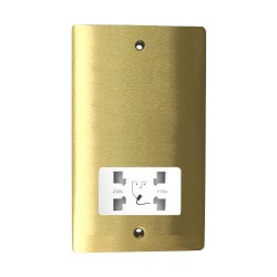 Shaver Socket Dual Voltage Output 110/240V in Satin Brass Plate with White Trim, Elite Flat Plate