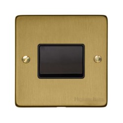 6A Triple Pole Fan Isolator Switch in Satin Brass Plate with Black Plastic Trim and Switch, Elite Flat Plate