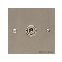1 Gang 2 Way 20A Single Dolly Switch in Satin Nickel Flat Plate and Toggle, Elite Flat Plate