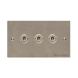3 Gang 2 Way 20A Triple Dolly Switch in Satin Nickel Flat Plate and Toggle Switch, Elite Flat Plate