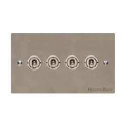 4 Gang 2 Way 20A Dolly Switch in Satin Nickel Flat Plate and Toggle Switch, Elite Flat Plate
