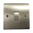 1 Gang 2 Way 10A Rocker Switch in Satin Nickel Flat Plate with White Plastic Trim, Elite Flat Plate