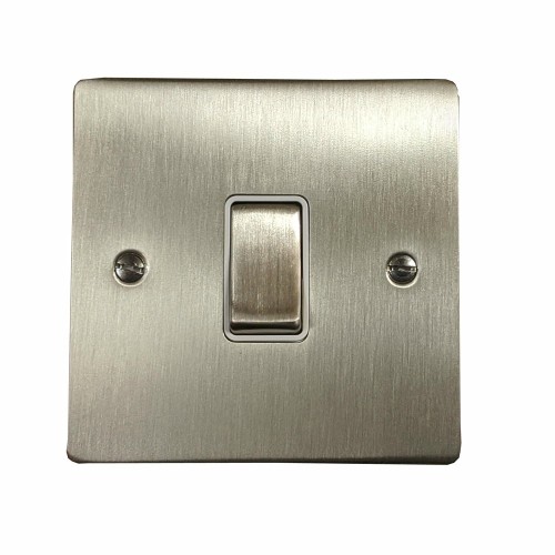 1 Gang 20A Double Pole Rocker Switch in Satin Nickel Plate and Switch with White Trim, Elite Flat Plate