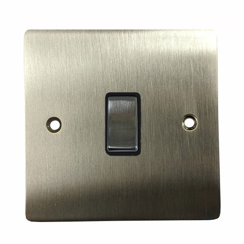 1 Gang Intermediate 10A Rocker Switch in Satin Nickel Plate and Switch with Black Plastic Trim, Elite Flat Plate