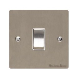 1 Gang Intermediate 10A Rocker Switch in Satin Nickel Plate and Switch with White Plastic Trim, Elite Flat Plate
