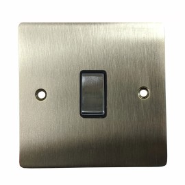 1 Gang 20A Double Pole Rocker Switch in Satin Nickel Plate and Switch with Black Trim, Elite Flat Plate