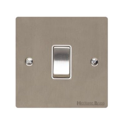 1 Gang 20A Double Pole Rocker Switch in Satin Nickel Plate and Switch with White Trim, Elite Flat Plate