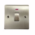 1 Gang 20A Double Pole Switch with Neon in Satin Nickel Plate and Switch with White Trim, Elite Flat Plate