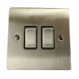 2 Gang 2 Way 10A Rocker Switch in Satin Nickel Plate and Switch with Black Plastic Trim, Elite Flat Plate