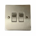 2 Gang 2 Way 10A Rocker Switch in Satin Nickel Plate and Switch with White Plastic Trim, Elite Flat Plate