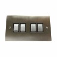 4 Gang 2 Way 10A Rocker Switch in Satin Nickel Plate and Switch with Black Plastic Trim, Elite Flat Plate